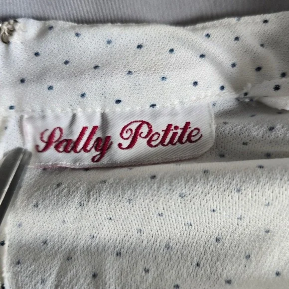 Vintage White Polka Dot Dress Short Sleeve Mock‎ Neck Elastic Waist Ruffle Trim - Picture 3 of 11